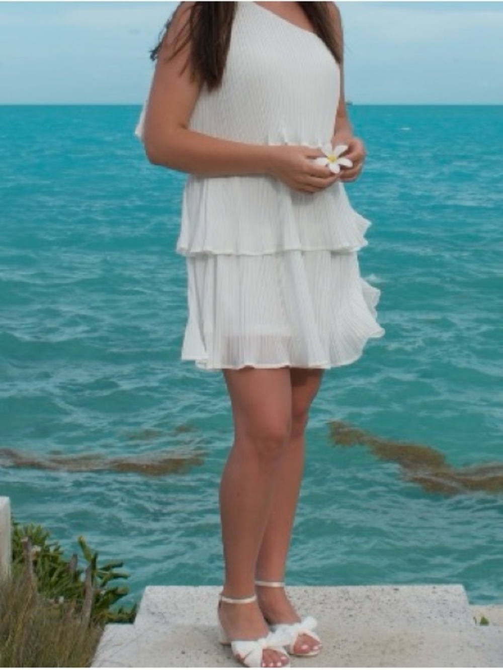 One-Shoulder White Tiered Mini Dress